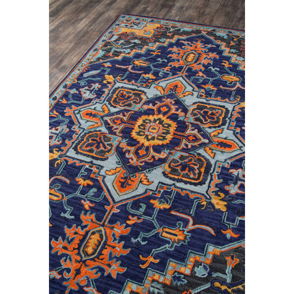 World Menagerie Lancaster Oriental Handmade Tufted Wool Navy Area Rug